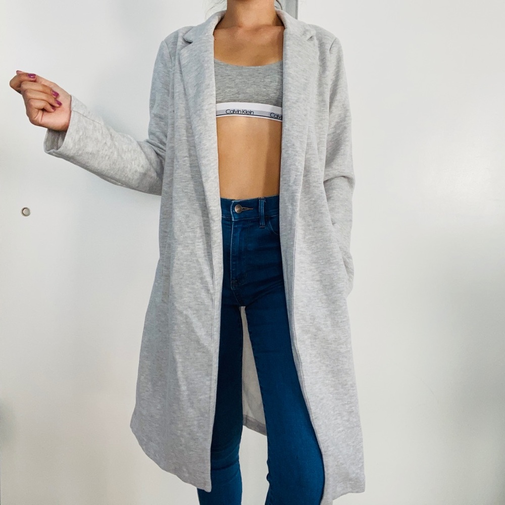 Gray Knit Longline Coat